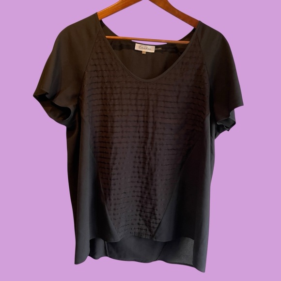 Calvin Klein short sleeve black on black sparkle stripe blouse XL - Picture 4 of 12